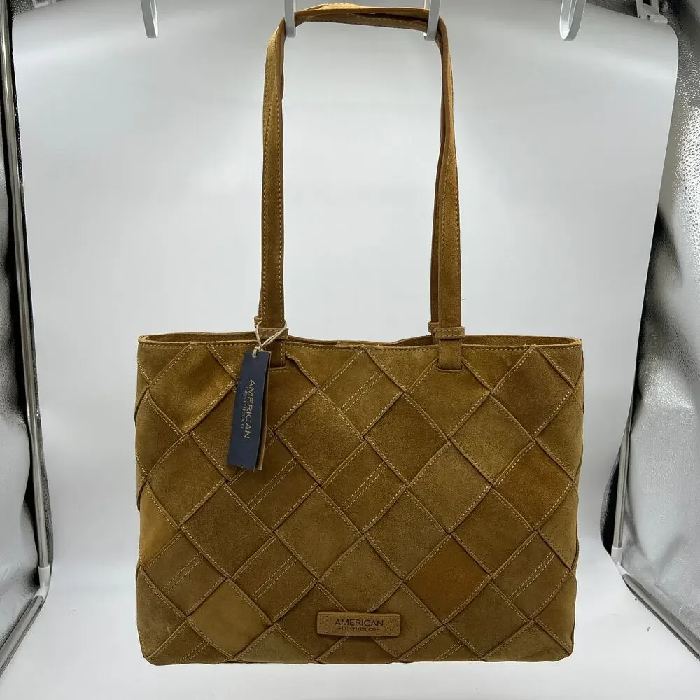 American Leather Co. Women Handbags Mercer Suede Woven Tote Cafe Latte Brown
